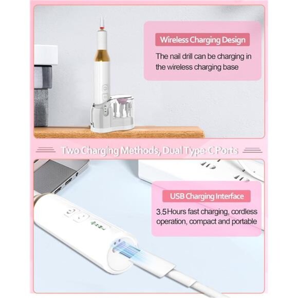 Nail Drill,Cordless Electric Files for Gel Nails E-File Manicure Kit Women - Picture 5 of 7